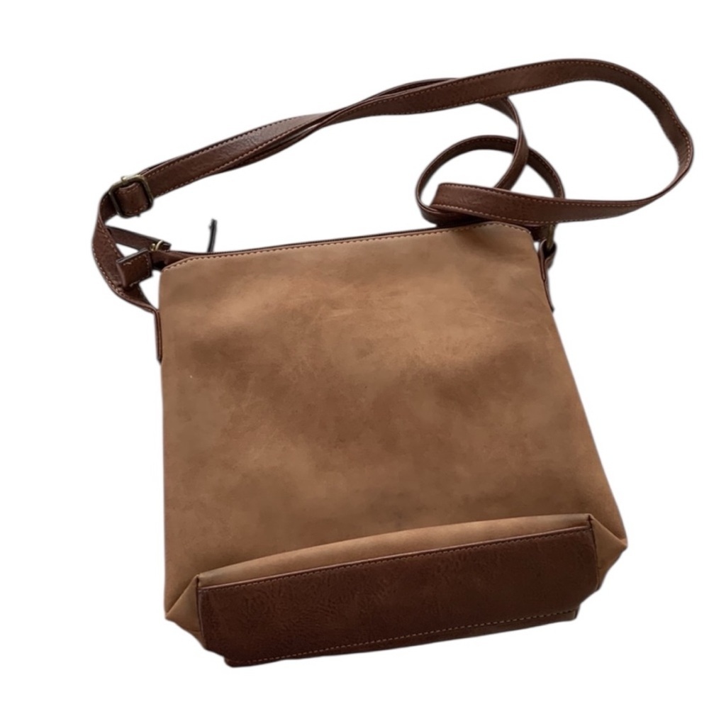 B.O.C. (Born Concept) Crossbody Shoulder Bag in Brown and Tan Faux Leather NWOT - Picture 2 of 5